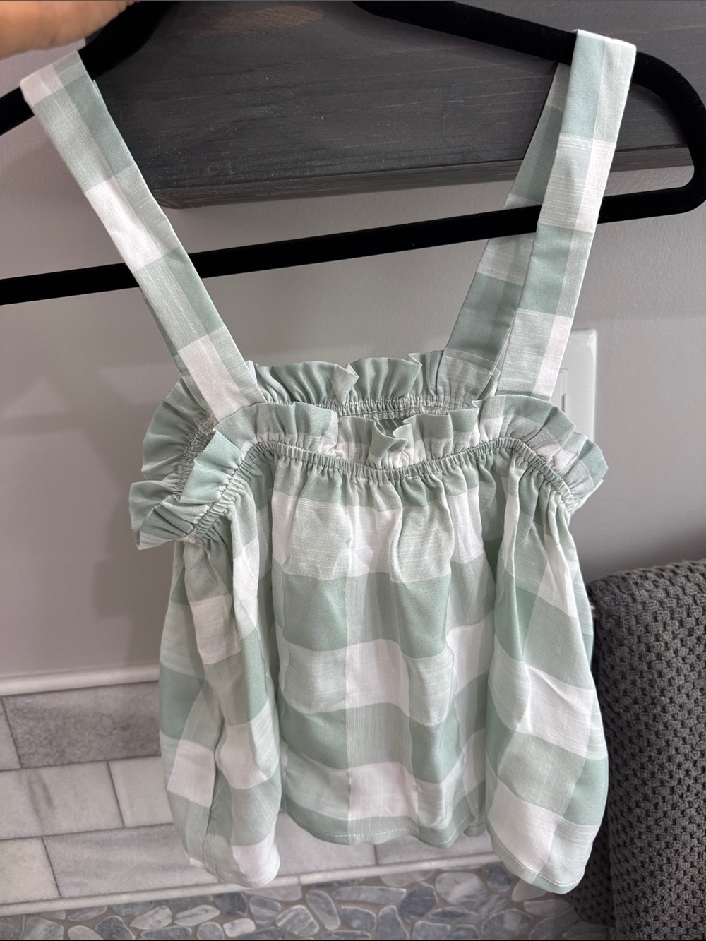 Checked Sage Green Ruffle Crop Top - Picture 4 of 4